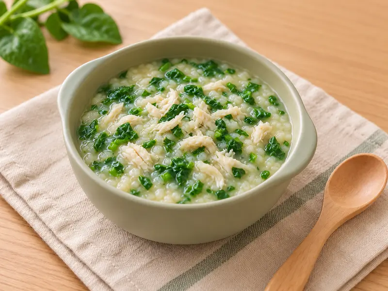 Món ăn dặm Cháo ếch đồng nấu mồng tơi