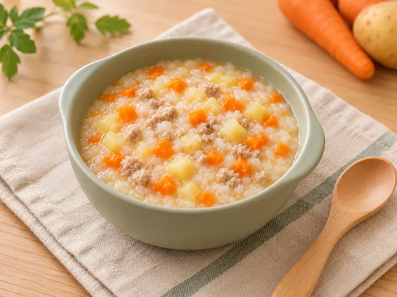 Món ăn dặm Cháo thịt heo cà rốt khoai tây