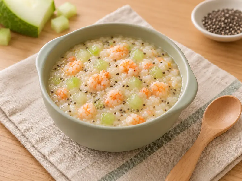 Món ăn dặm Cháo tôm bí xanh hạt chia