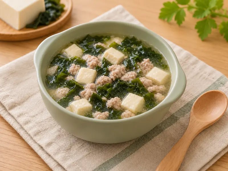 Món ăn dặm Canh rong biển đậu non thịt nạc